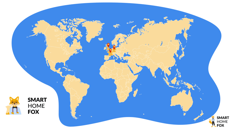 Smart home fox websites marked on a map